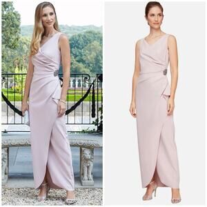 Alex Evenings Smoothing Compression Sheath Gown Embellished Blush Pink 14 NWT